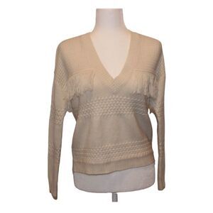 Jack by BB Dakota  V -Neck  knit Cream Pullover Sweater Boho Women Size XS
